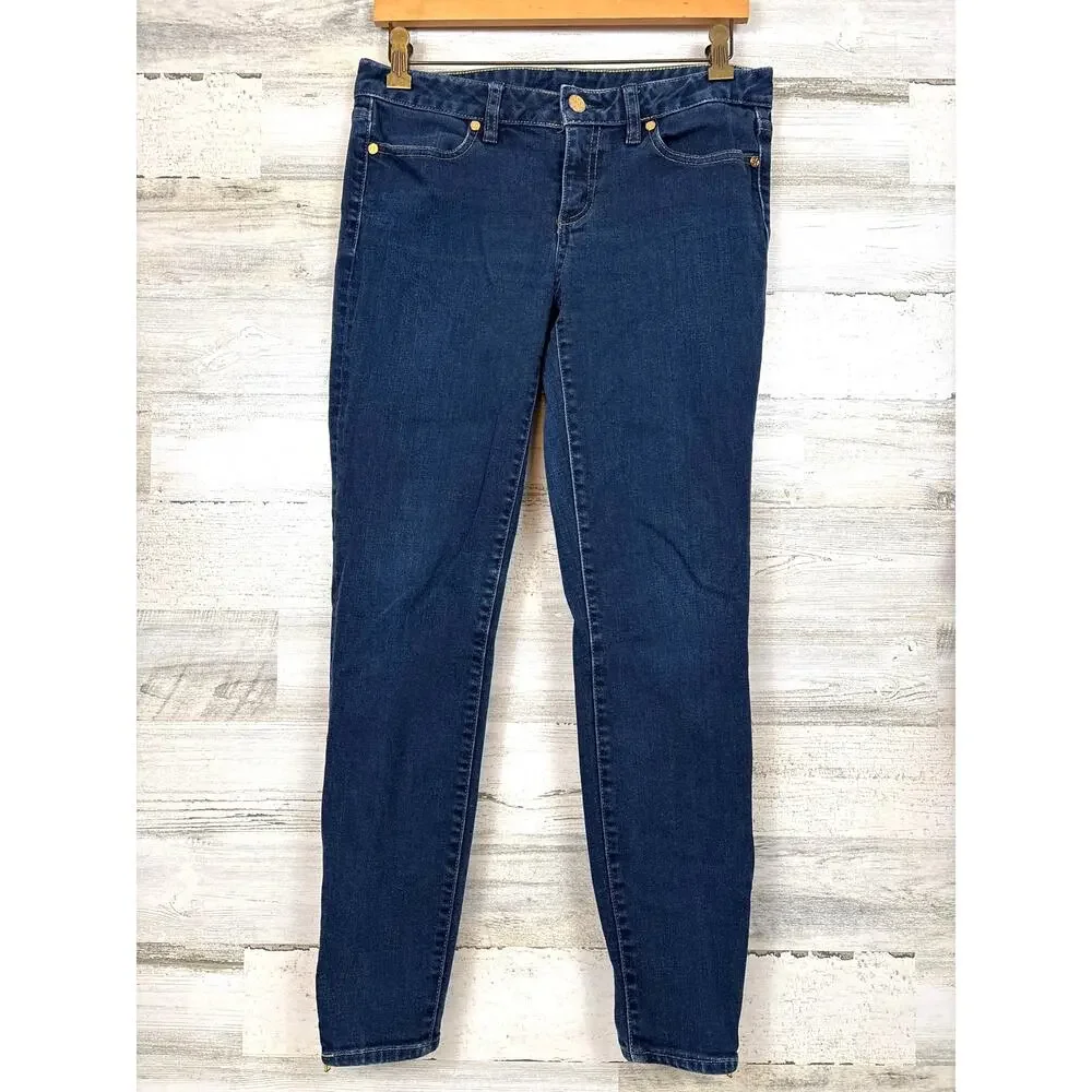Tory Burch Womens 28 Blue Denim Cropped Slim Jeans Zip Ankle Designer